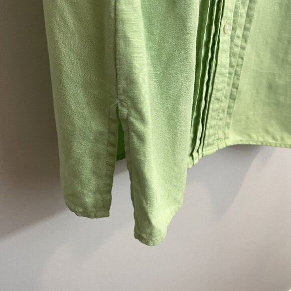 Susan Bristol 100% Linen Button Up Shirt Womens 12 L Green Blouse Mature EUC - Picture 5 of 13